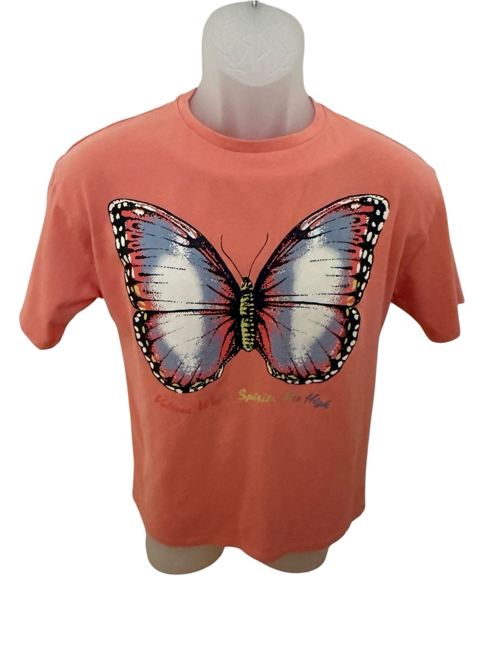 Volcom Coral-Orange Tee Shirt w/ Butterfly Graphic Girl’s L Large 14/16